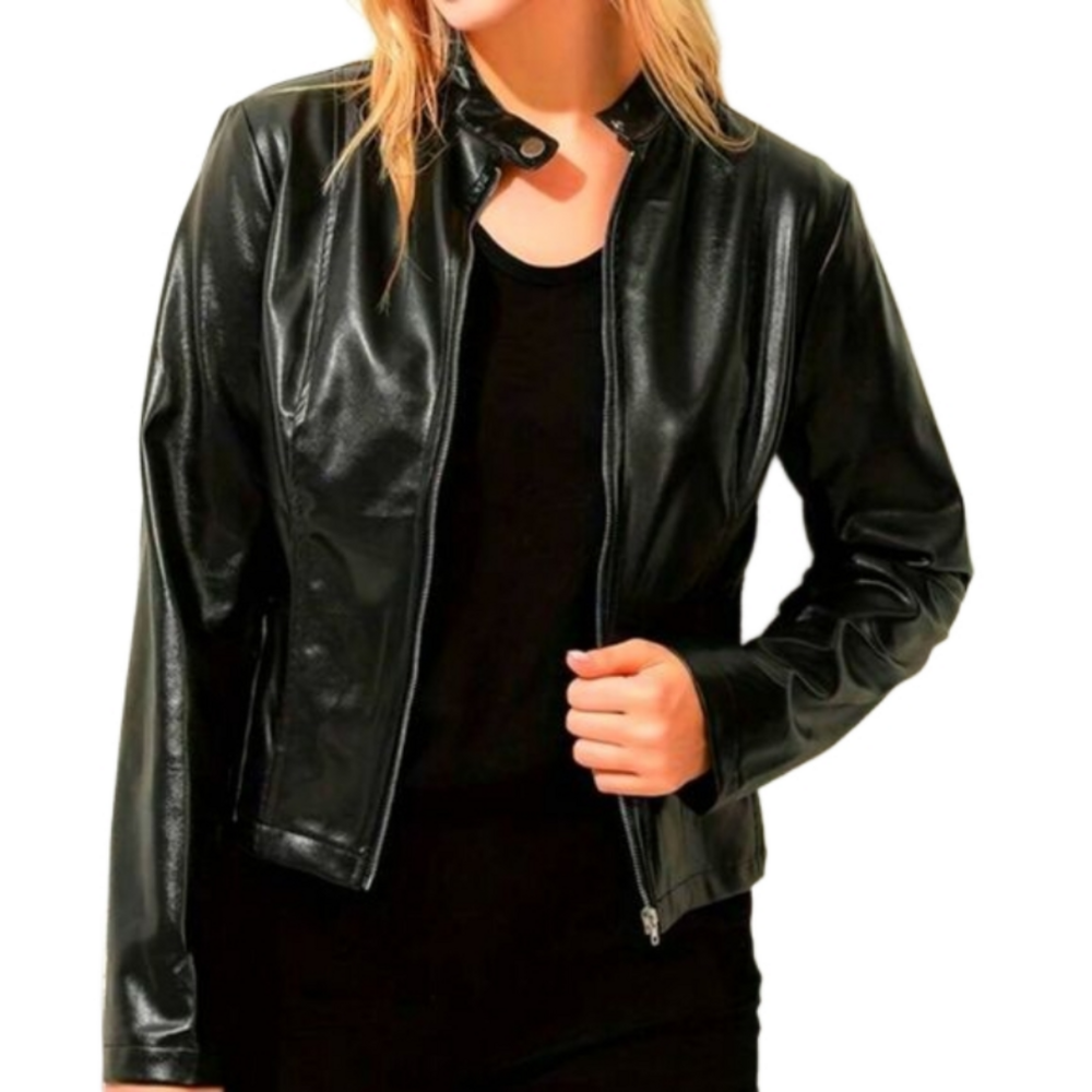 Ladies Black Pu Leather Jacket sz XXL